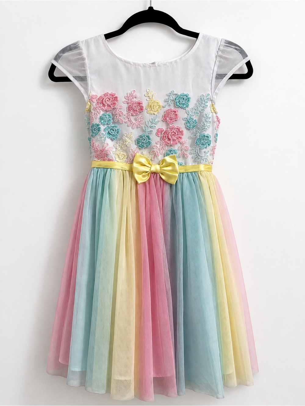 Jona Michelle Girls Pastel Rainbow Tulle Floral Embroidered Party Dress Size 8